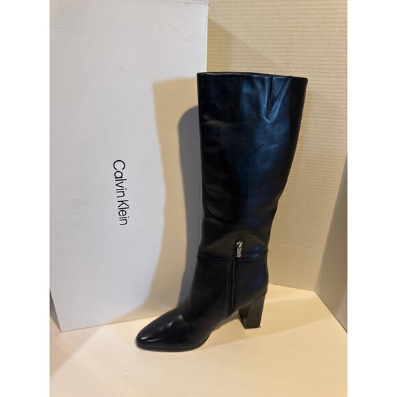 Calvin Klein Women's Dawna Knee High Boot Black leather 9.5 - Picture 2 of 8